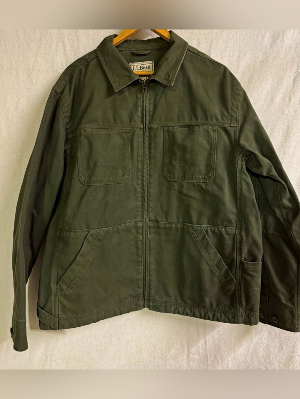 L.L. Bean Olive Green Military Canvas Field Jacket utility work coat size L